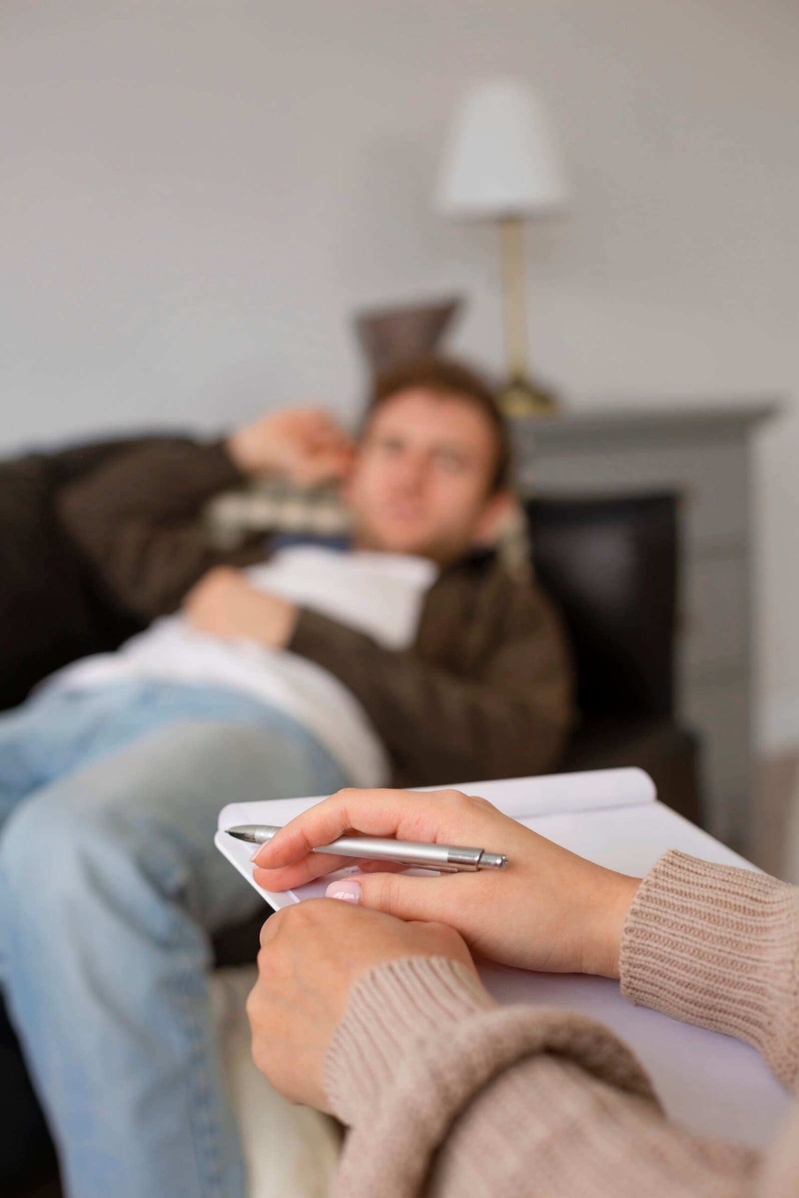 Therapist meeting with client in a calm office