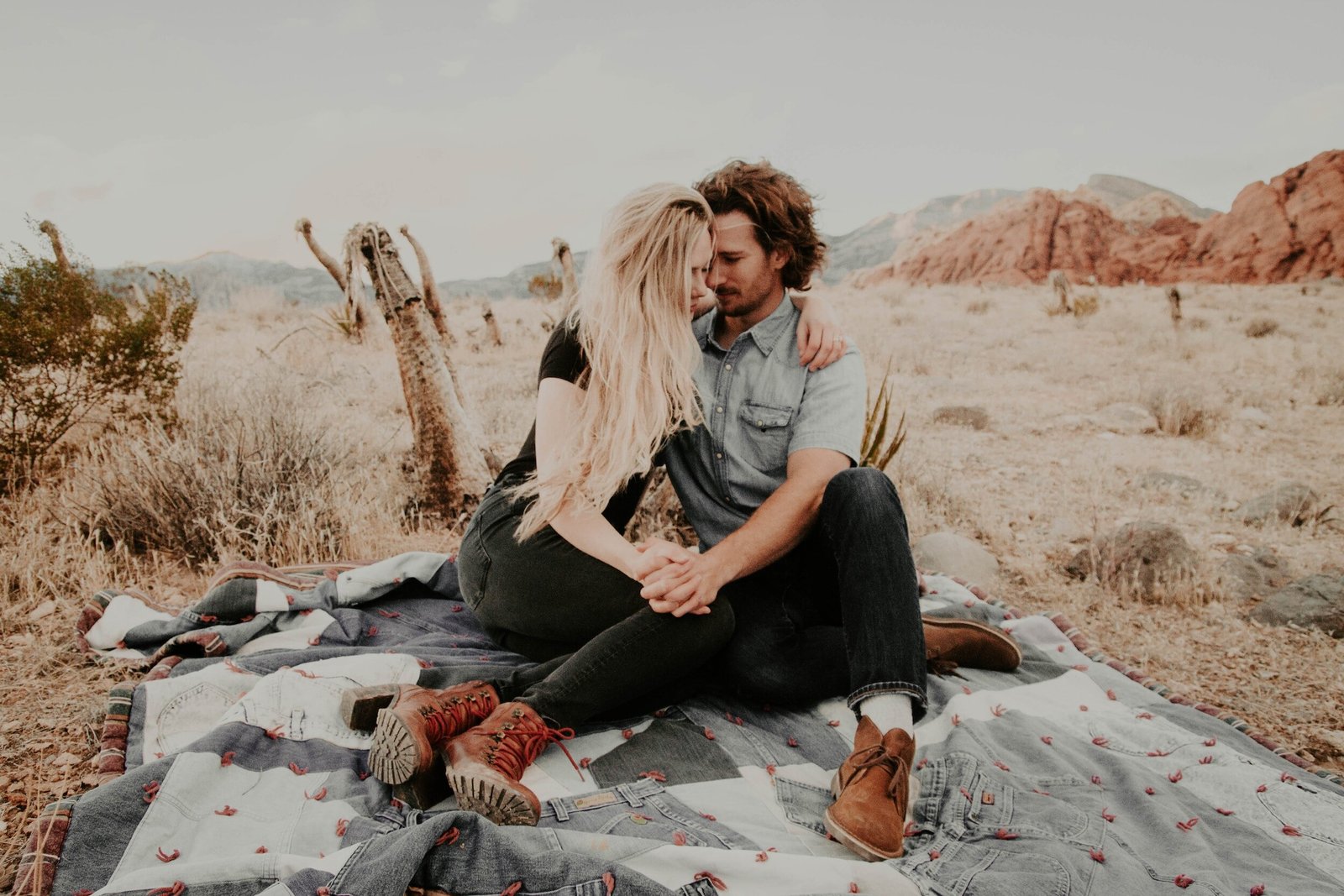 a couple on a picnic in the desert