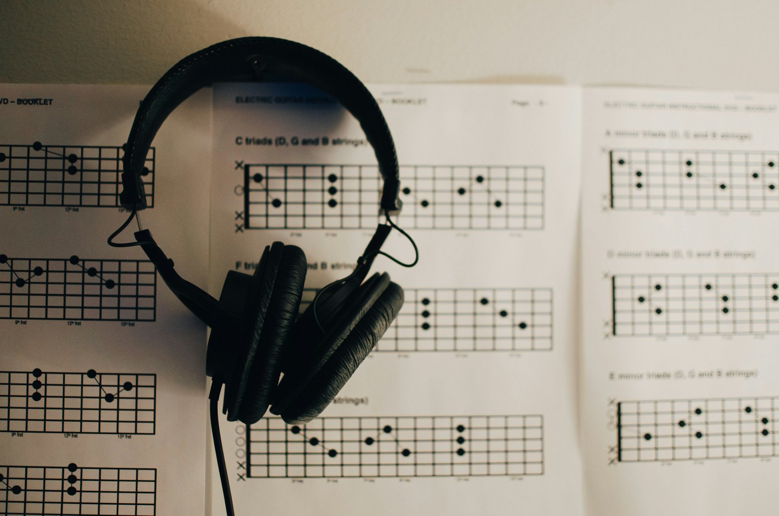 Headphones sitting on a music sheet